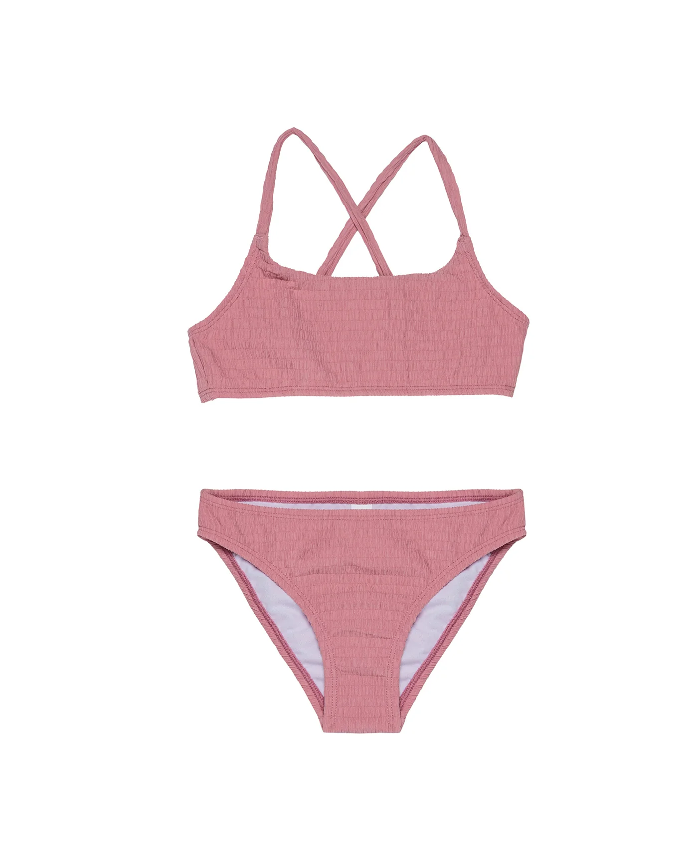 Neapolitan Textured Criss Cross Strap Swim Set-Pink