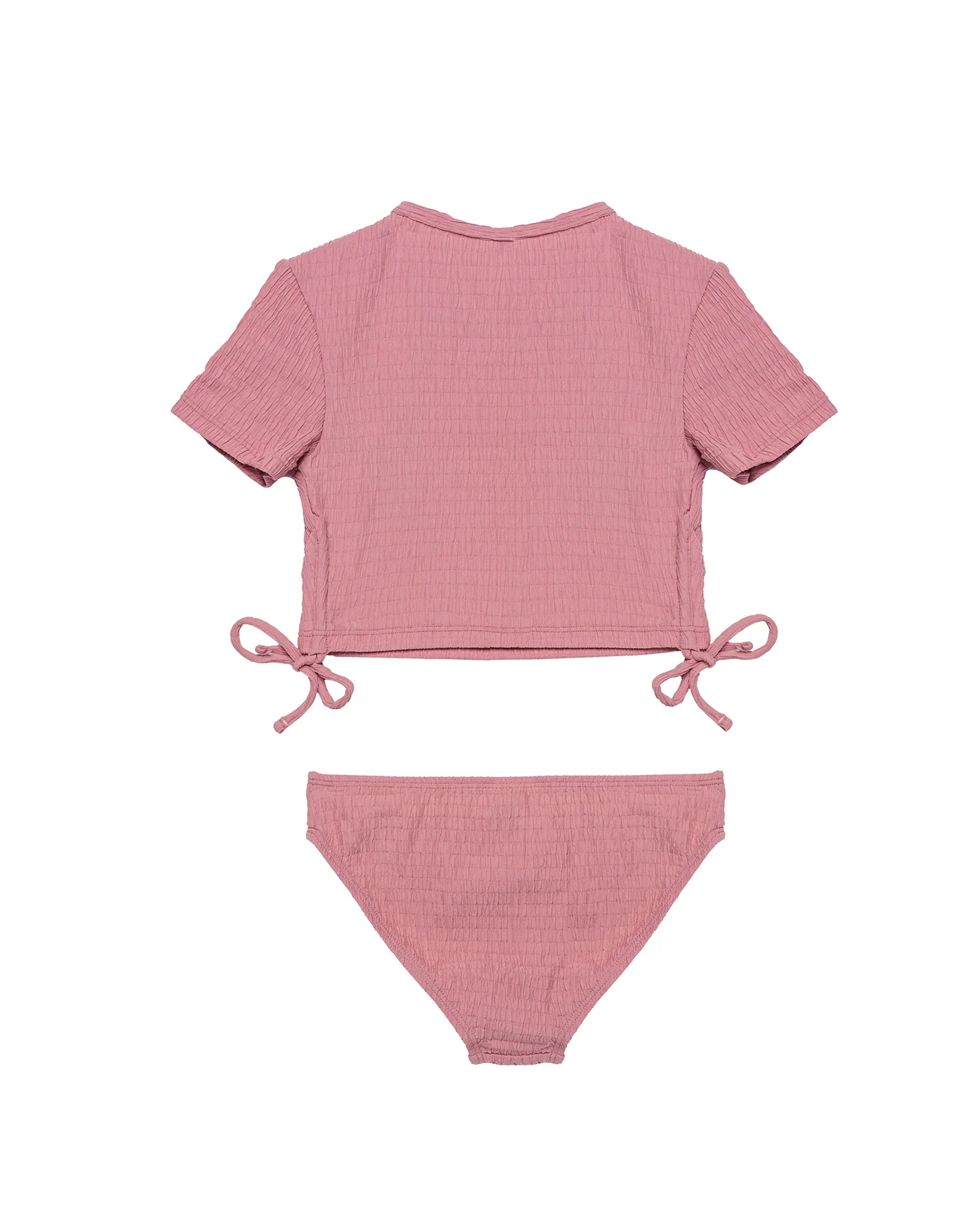 Neapolitan Textured Short Sleeve Side Tie Swim Set-Pink - Image 2