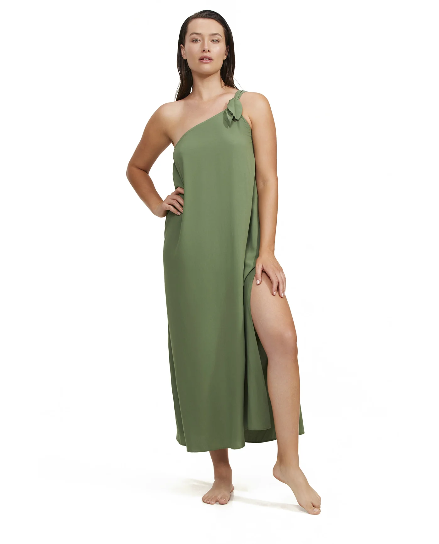 One Shoulder Sarong Style Maxi Dress Cover Up