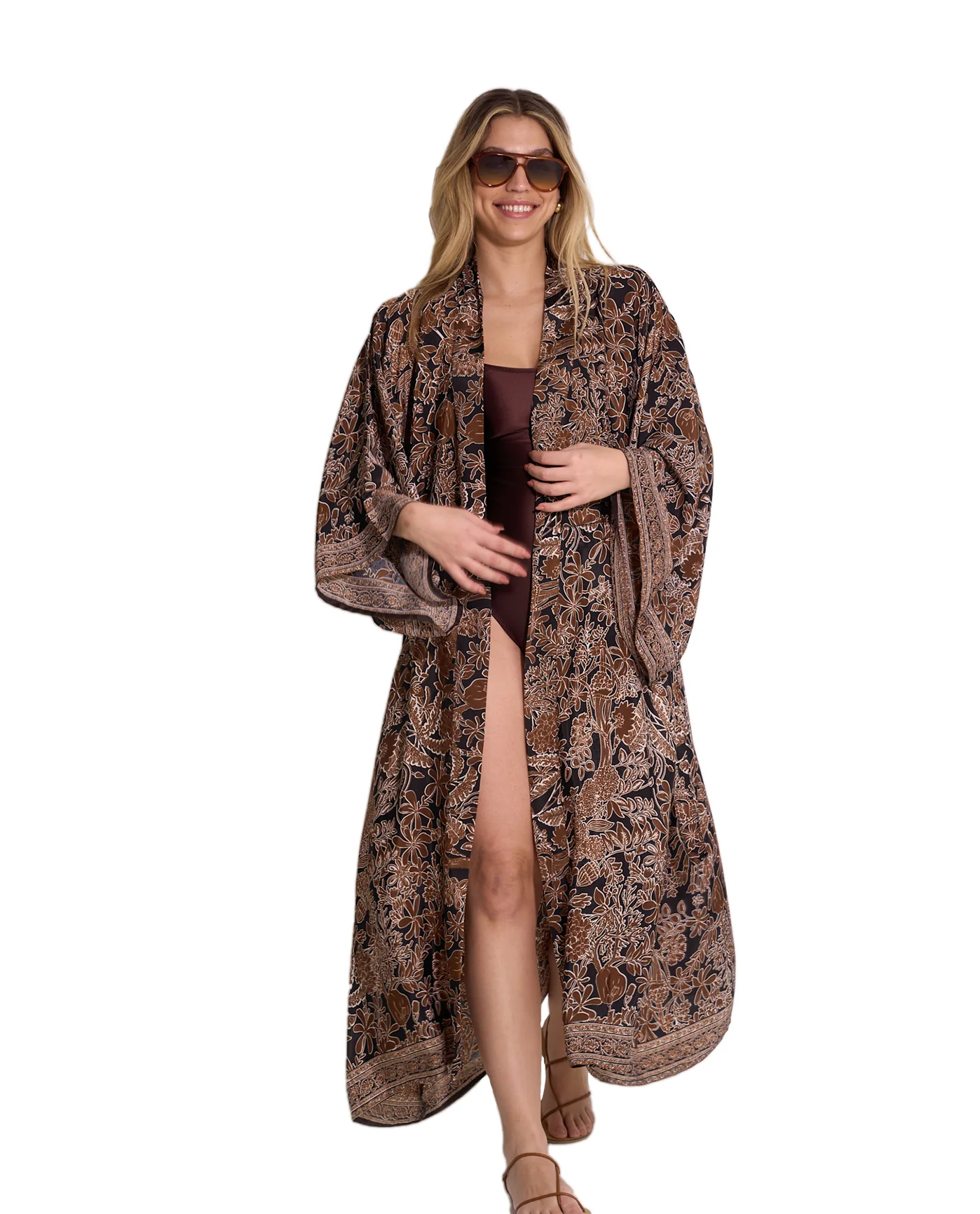 Satin Shore Long Printed Robe Cover-Up - Image 2
