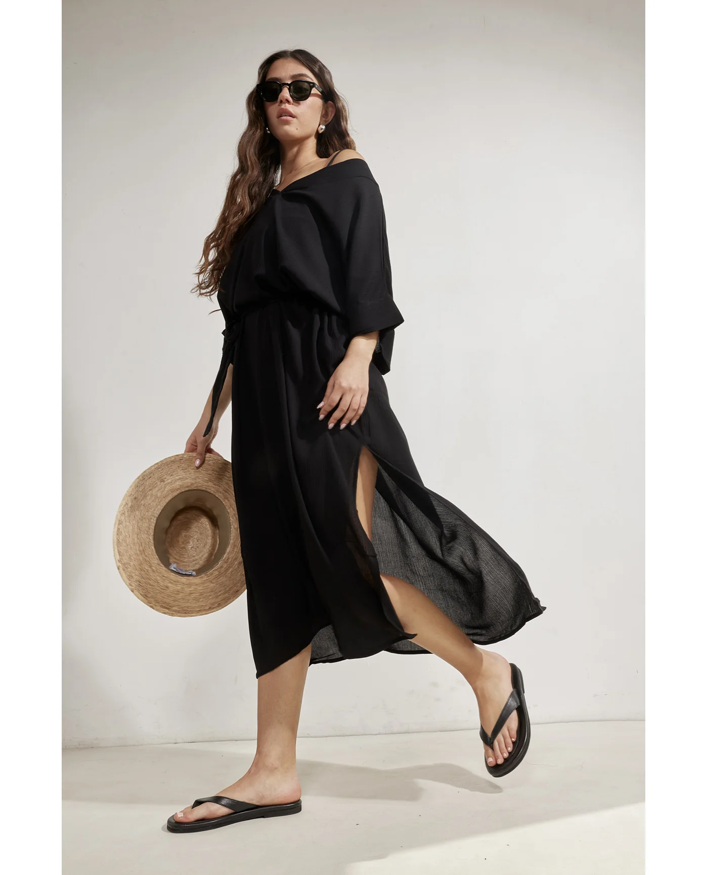 Perfect V-Neck Tunic Cover-Up-Black - Image 3