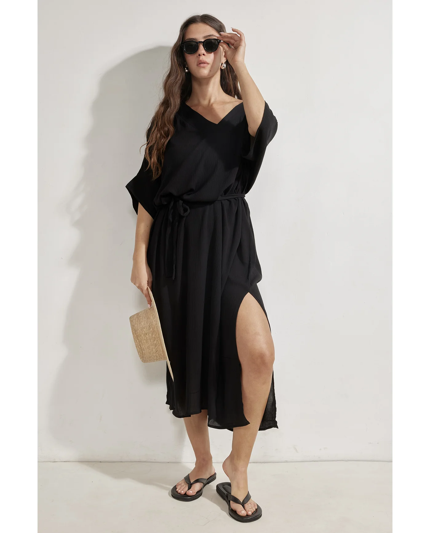 Perfect V-Neck Tunic Cover-Up-Black - Image 4