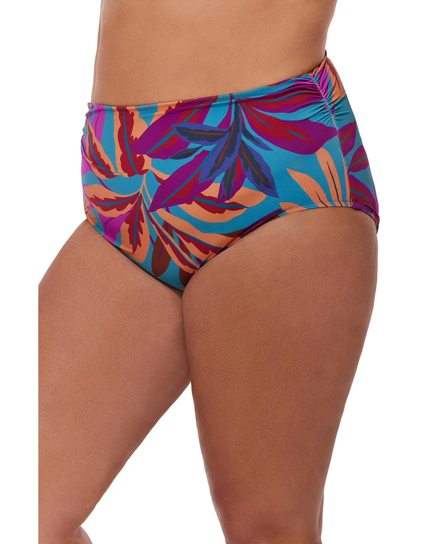 Plantopia Plus Size Shirred High Waist Swim Bottom-Multi teal - Image 3