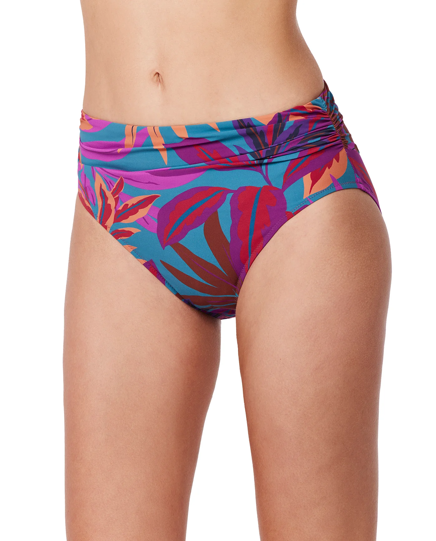 Plantopia Shirred High Waist Swim Bottom-Multi teal - Image 3