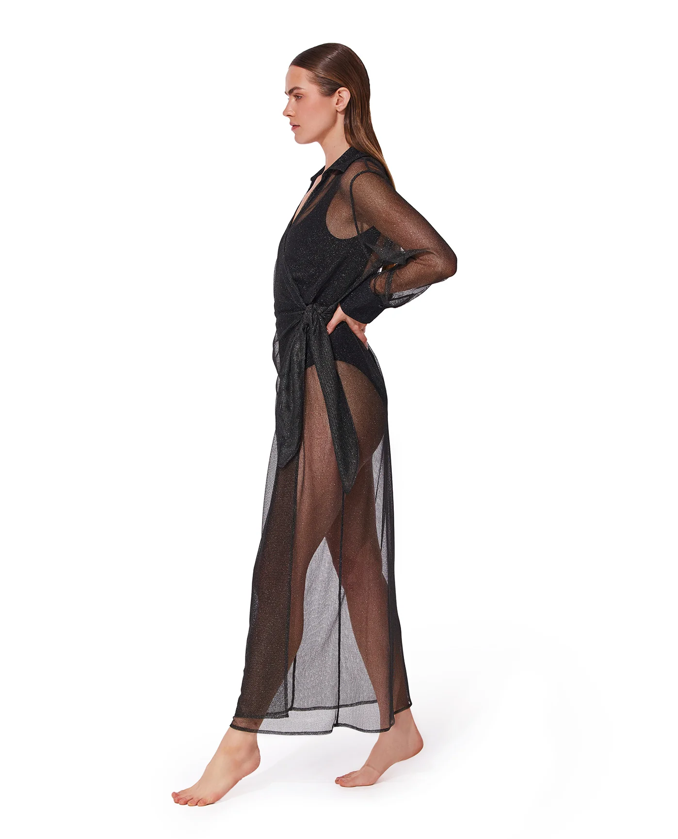 Pretty Women Mesh Wrap Dress Cover-Up-Black - Image 3