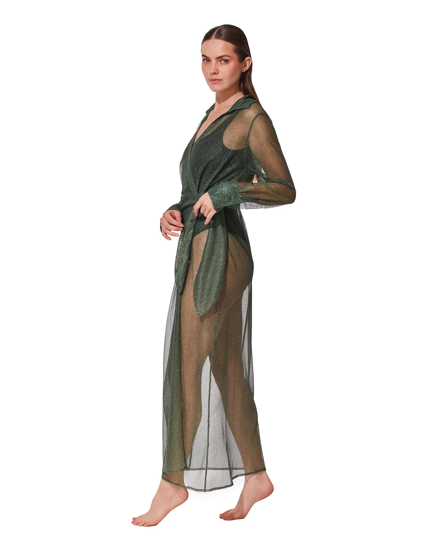 Pretty Women Mesh Wrap Dress Cover-Up-Green - Image 3