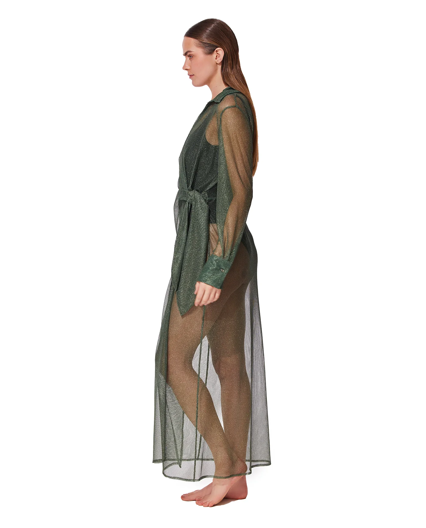 Pretty Women Mesh Wrap Dress Cover-Up-Green - Image 4
