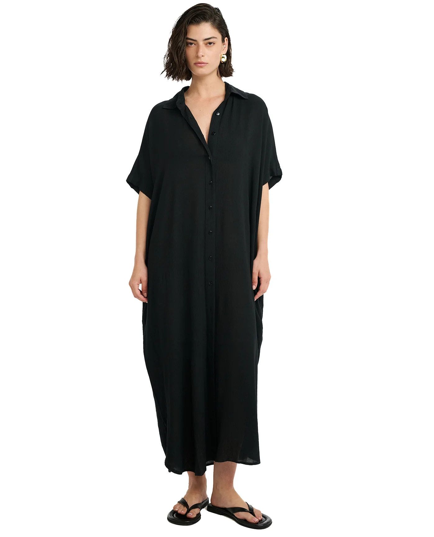 Resort Maxi Shirt Dress Cover-Up-Black