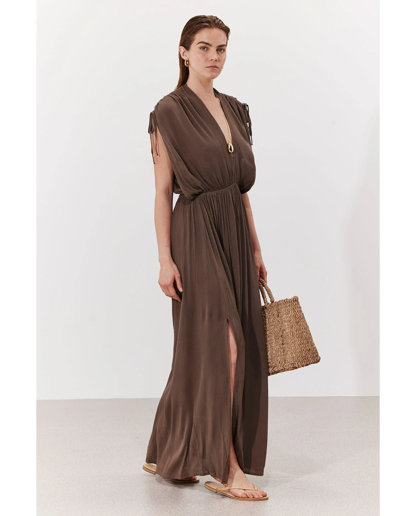 Solena Crêpe V Neck Open Back Midi Dress Cover-Up - Image 3