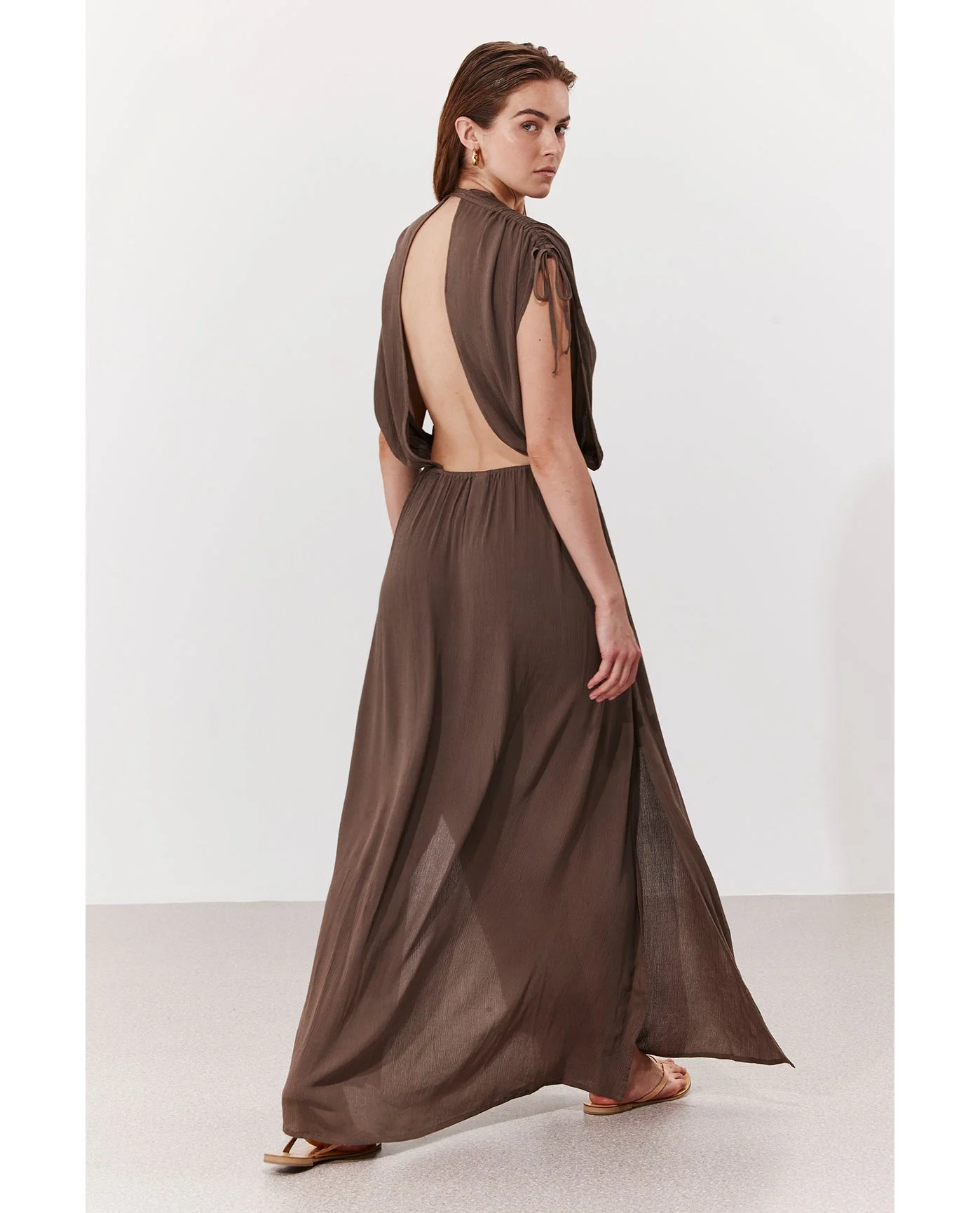 Solena Crêpe V Neck Open Back Midi Dress Cover-Up - Image 4