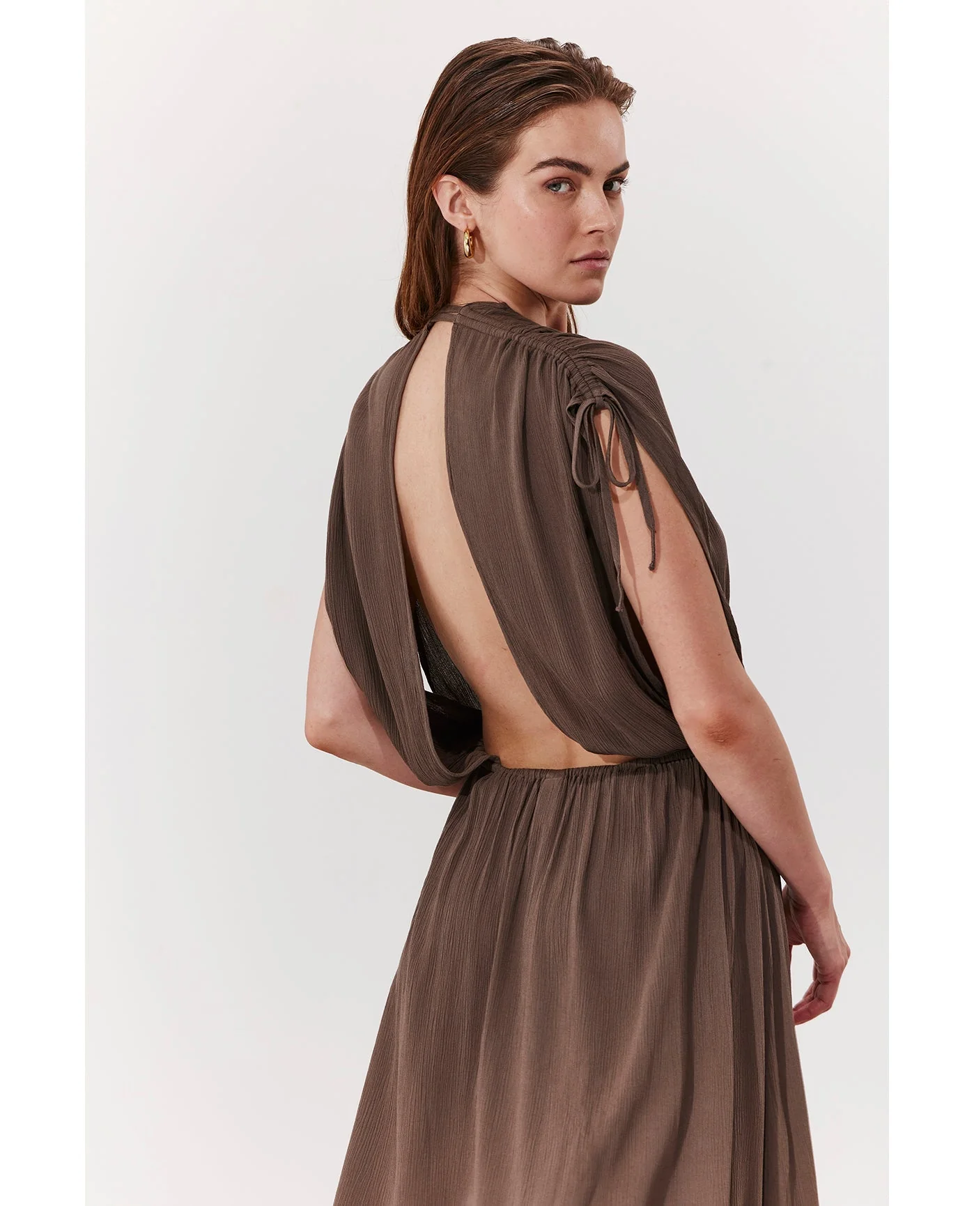 Solena Crêpe V Neck Open Back Midi Dress Cover-Up - Image 5