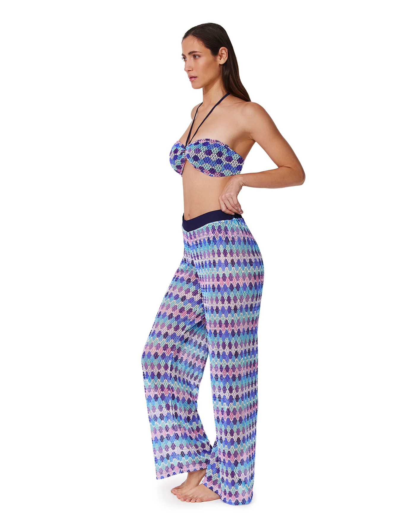 Retro Riviera Netted Crochet Beach Pant Cover-Up Multi - Image 5