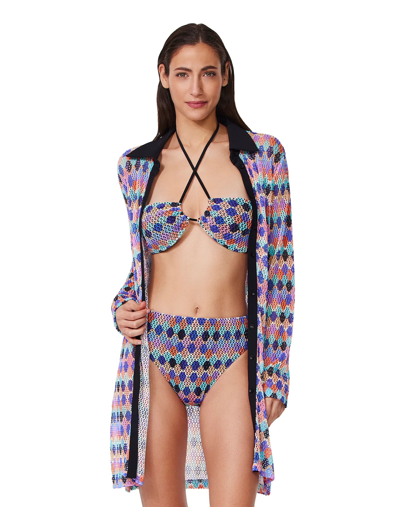 Retro Riviera Netted Crochet Buttoned Tunic Cover-Up - Image 2