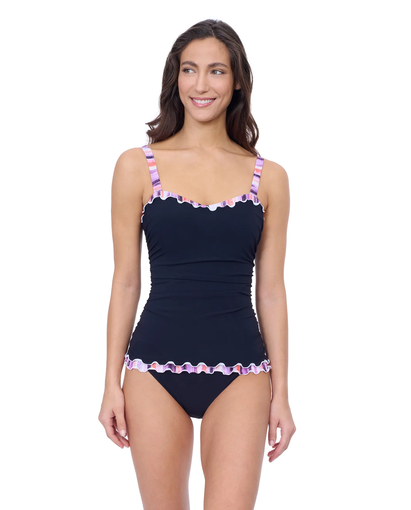Riga D Cup Solid Center Ruched Tankini