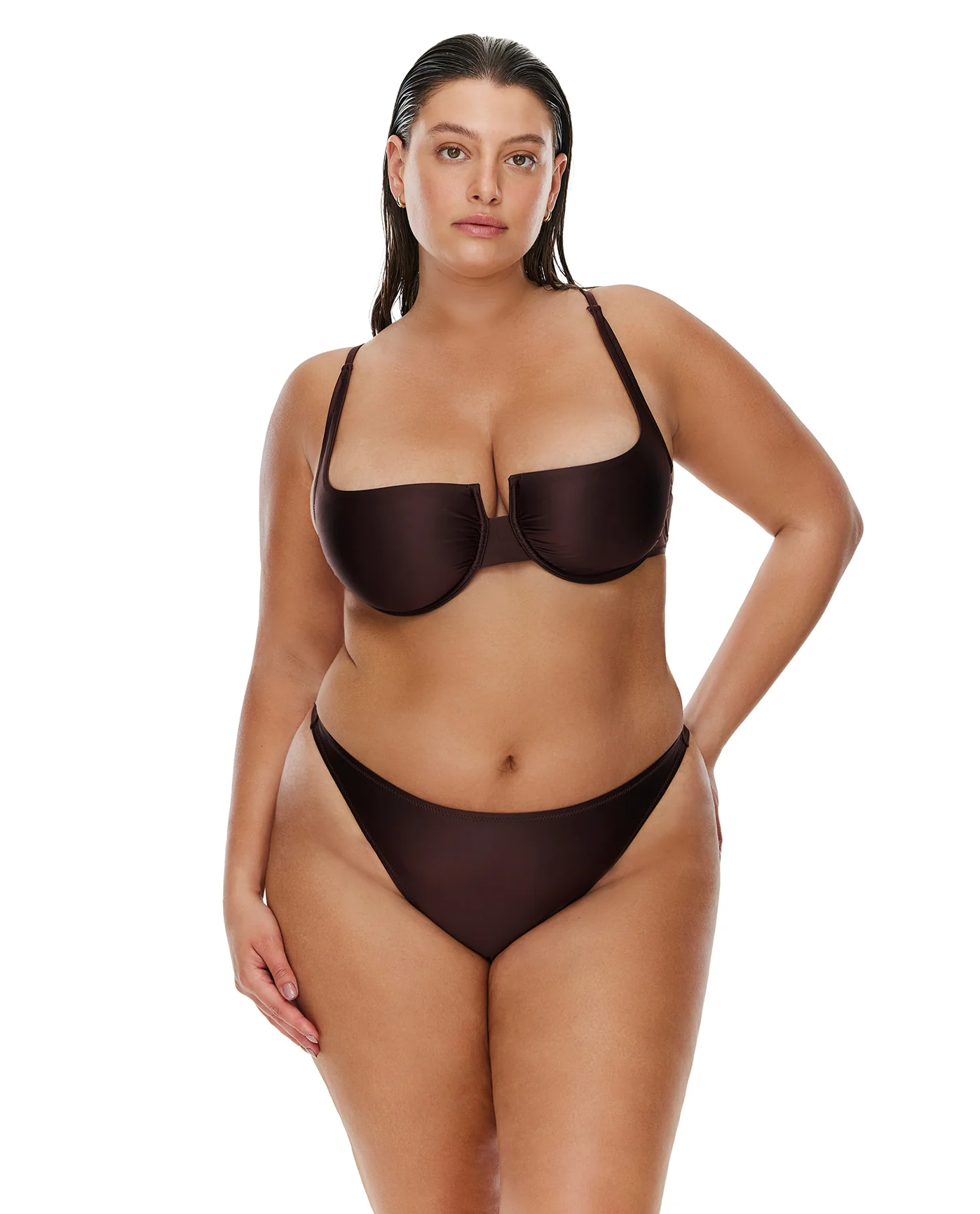 Satin Touch Underwire Bikini Top-Brown - Image 4