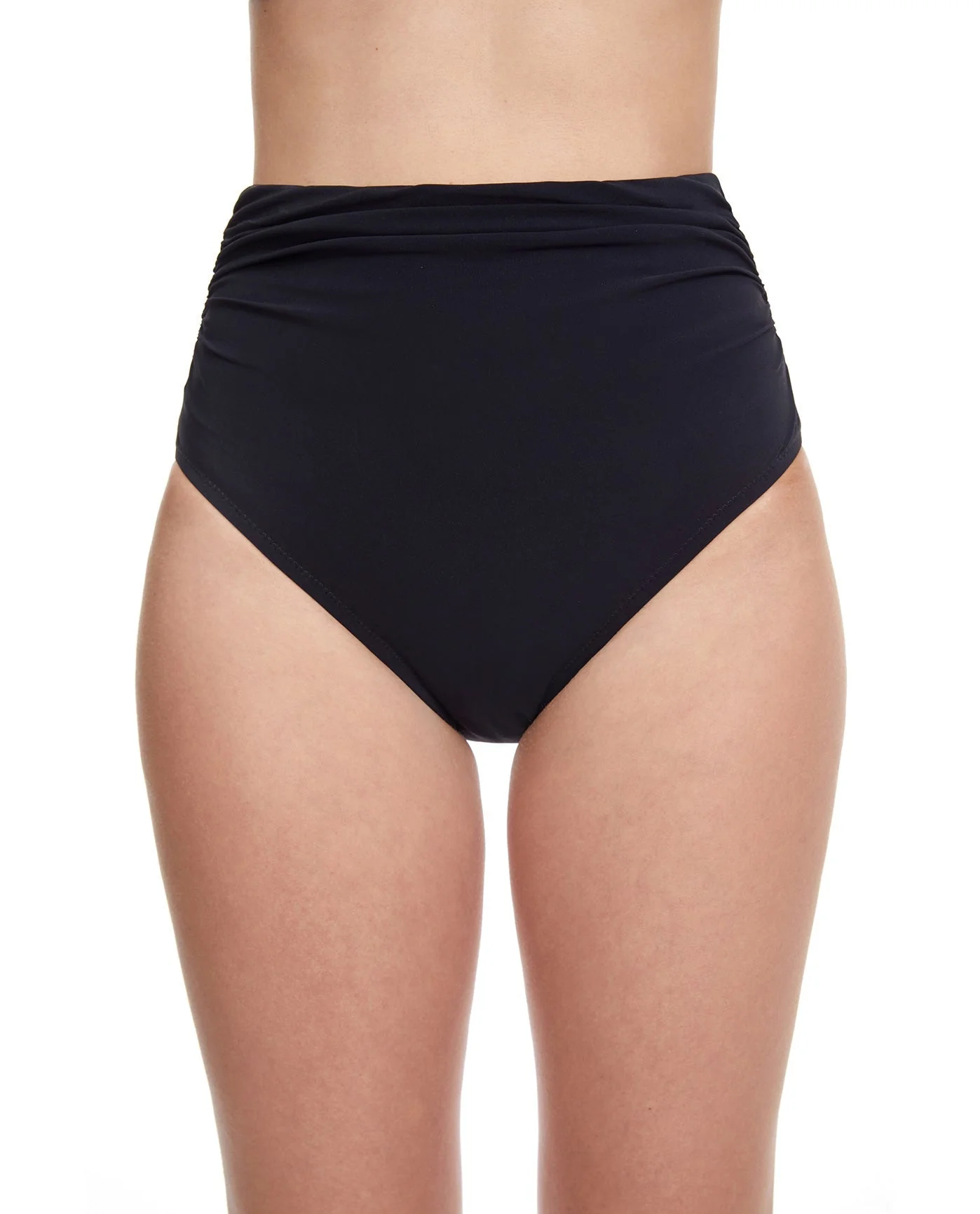 Tutti Frutti Shirred High Waist Swim Bottom-Black