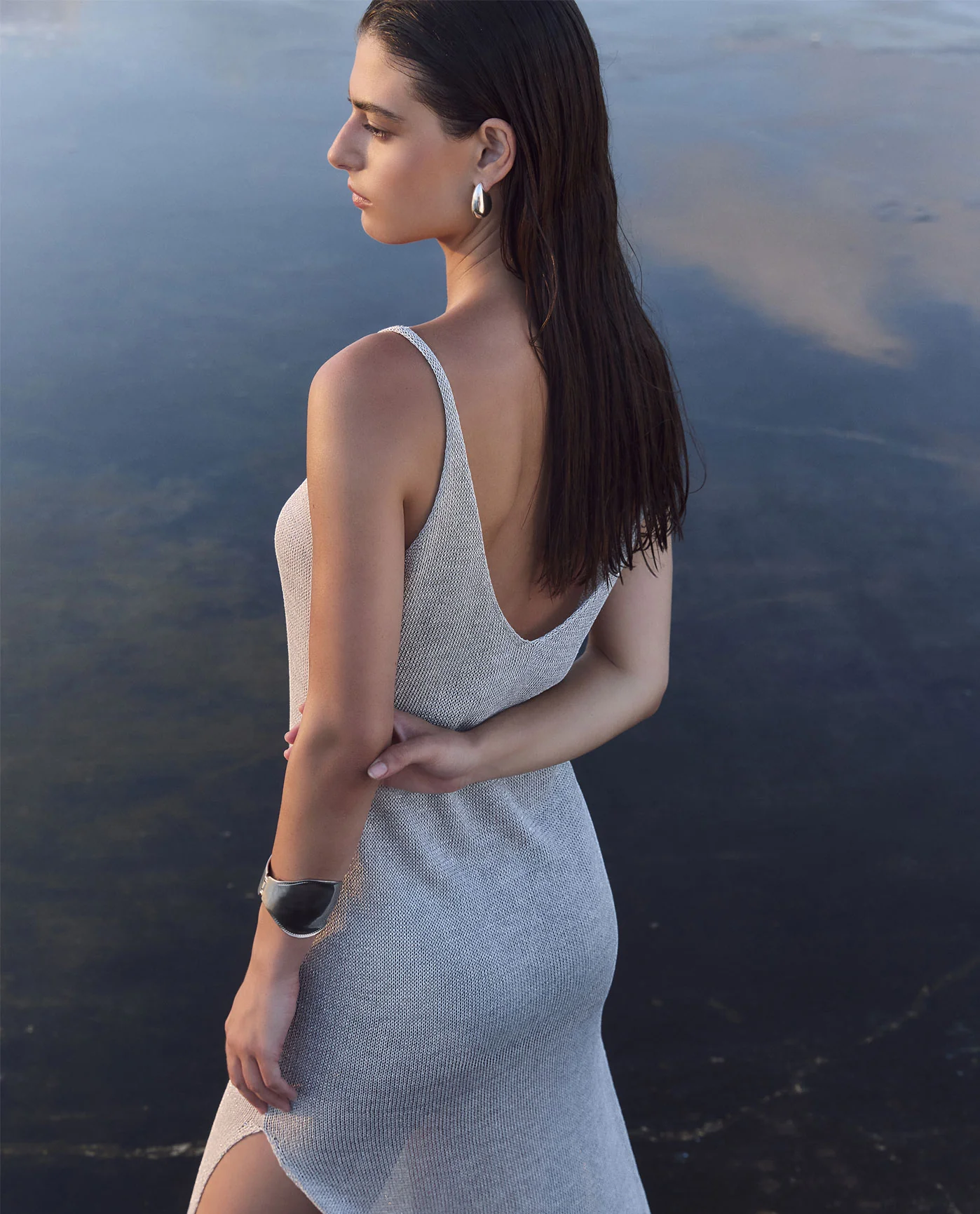 Solar Shimmer Knit Dress Cover-Up -Grey/silve - Image 5