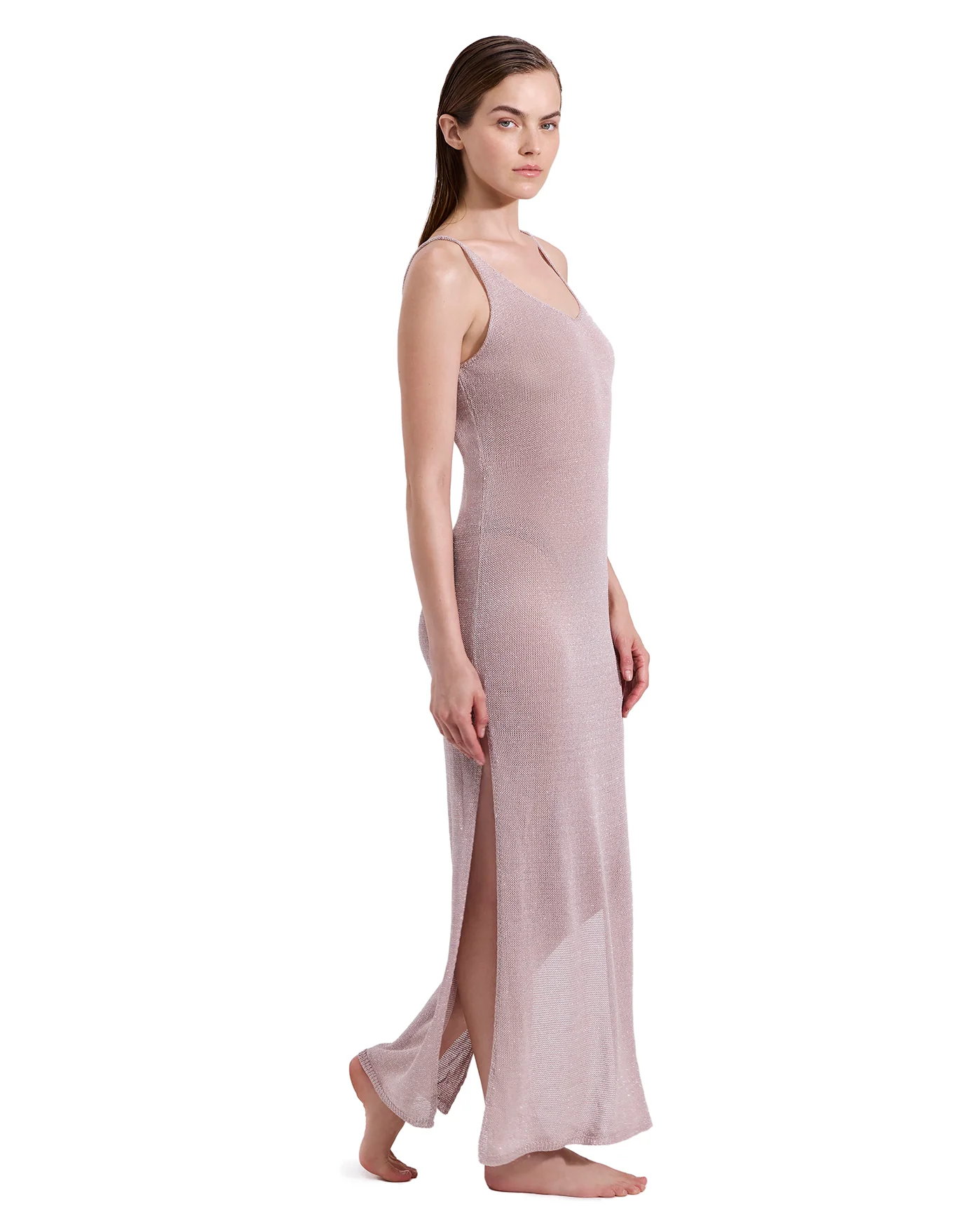 Solar Shimmer Knit Dress Cover-Up-Lt pin sil - Image 3