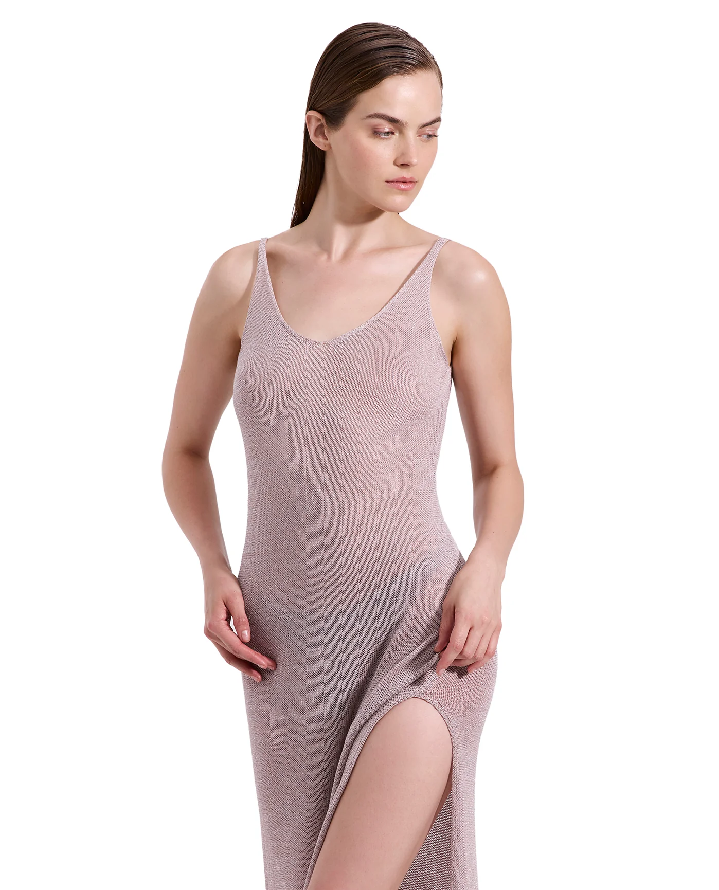 Solar Shimmer Knit Dress Cover-Up-Lt pin sil - Image 4