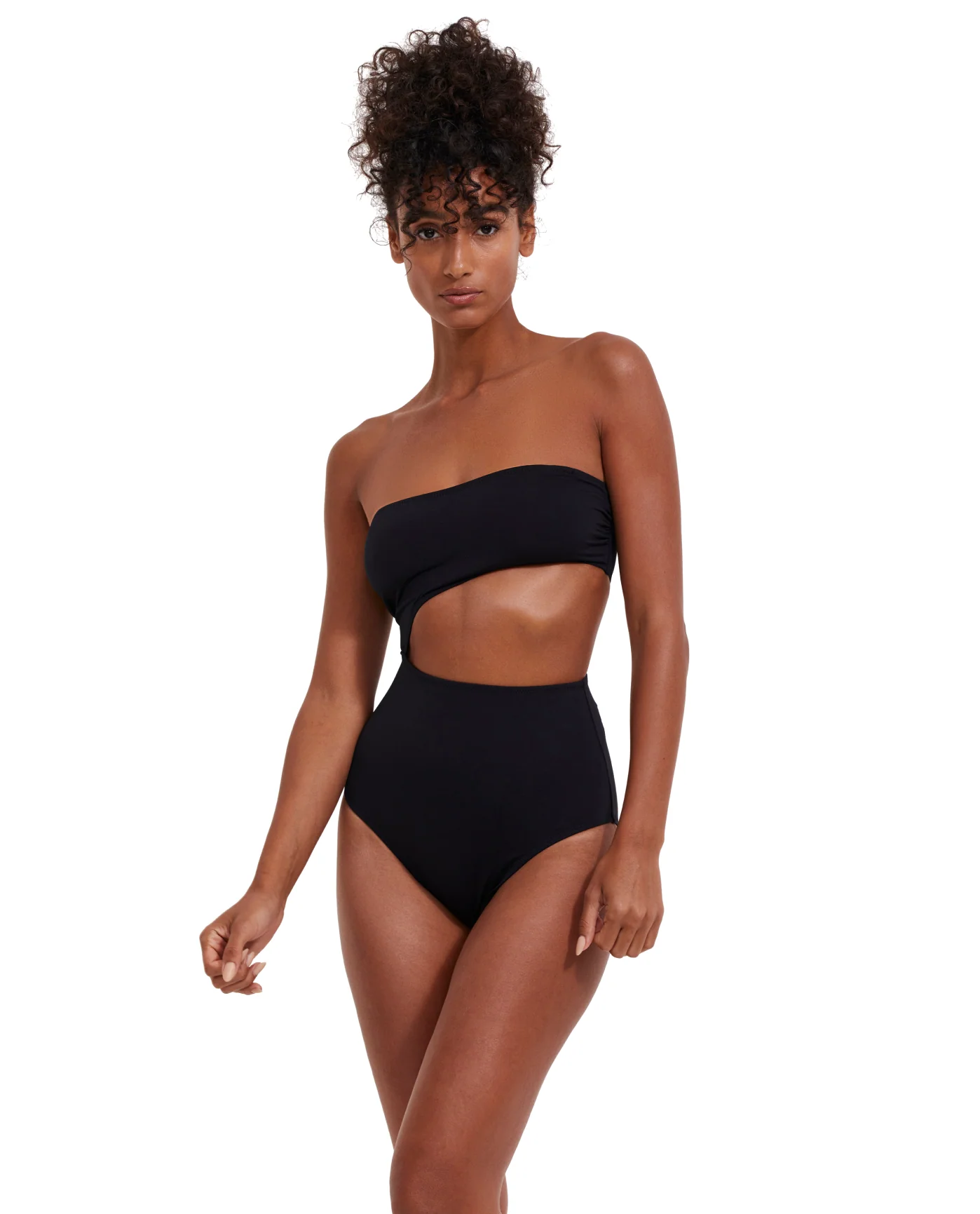 Solid Bandeau Cut Out One Piece - Image 2