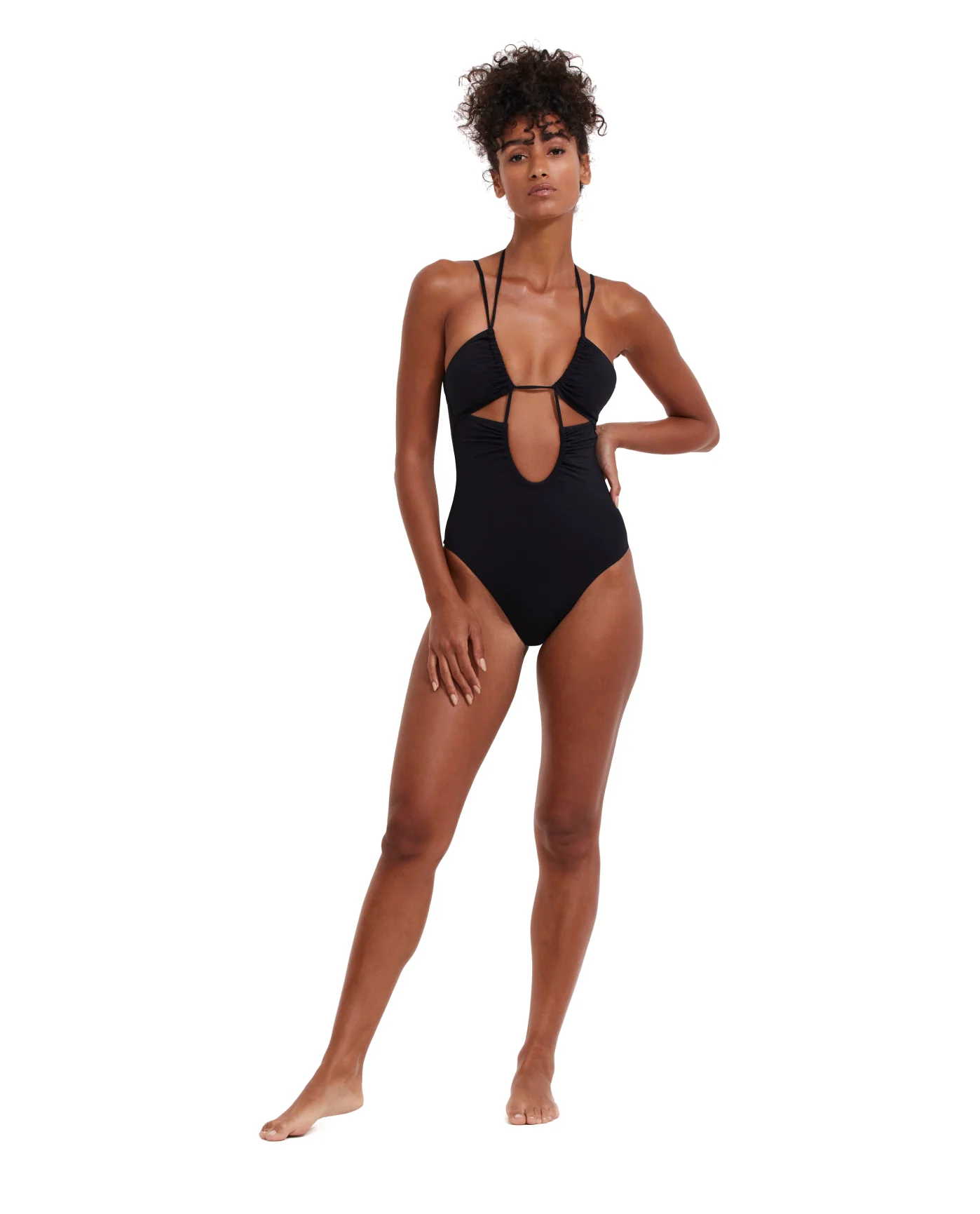 Solid Deep Plunge Cut Out Halter One Piece