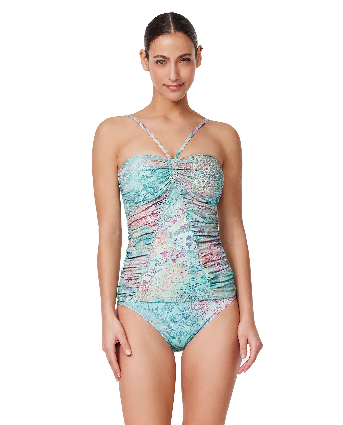 Souk Bandeau Halter Tankini Top-Tur/multi