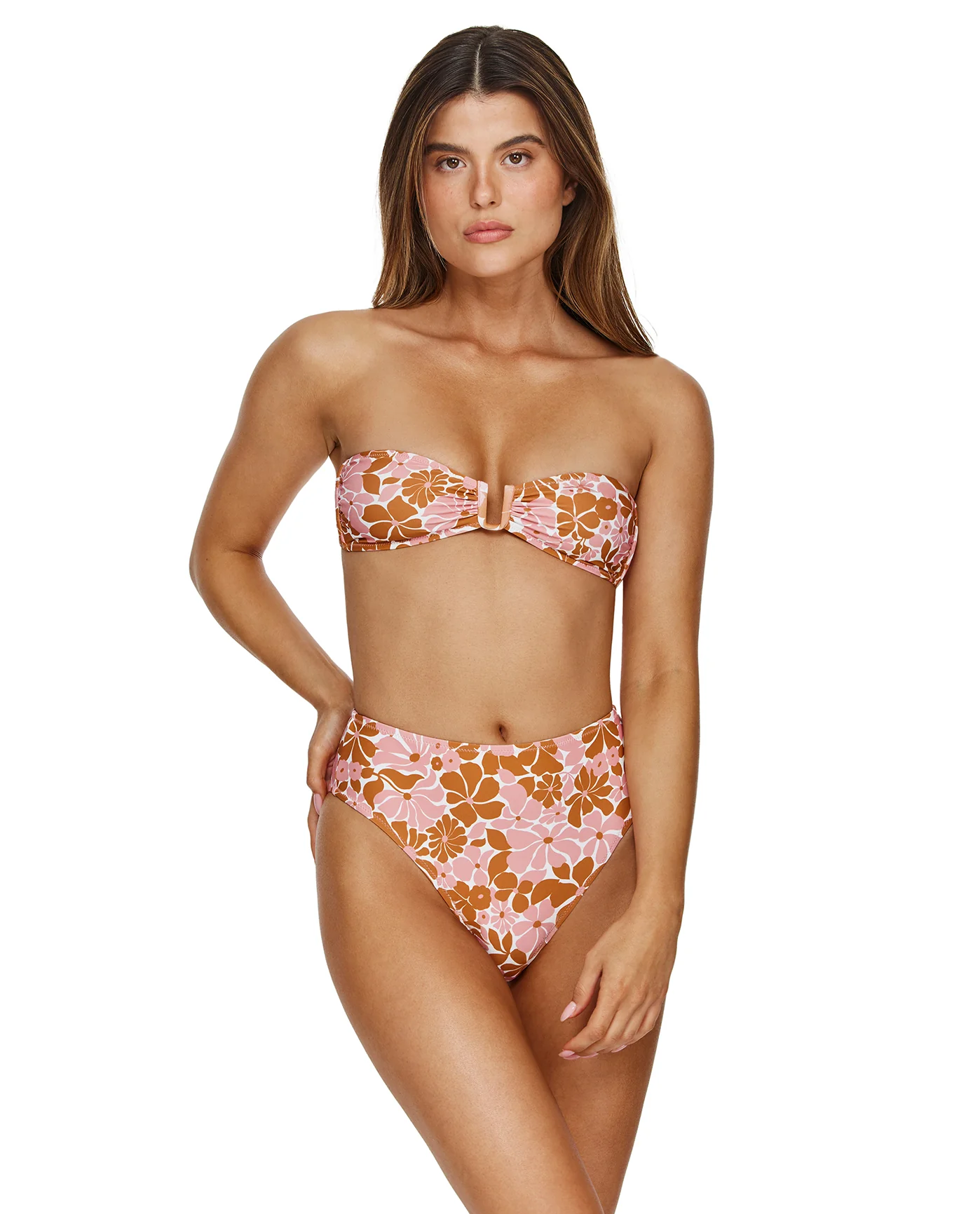 Summer Memories Bandeau Bikini Top -Pink/brn