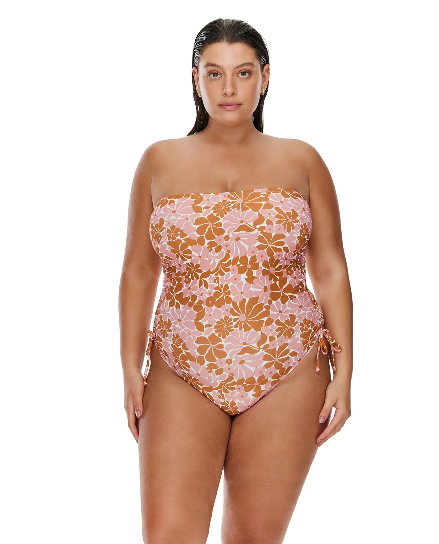 Summer Memories Bandeau One Piece -Pink/brn - Image 4