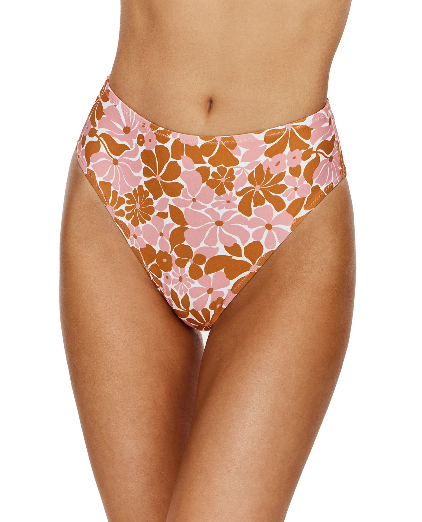 Summer Memories High Waist Bikini Bottom -Pink/brn