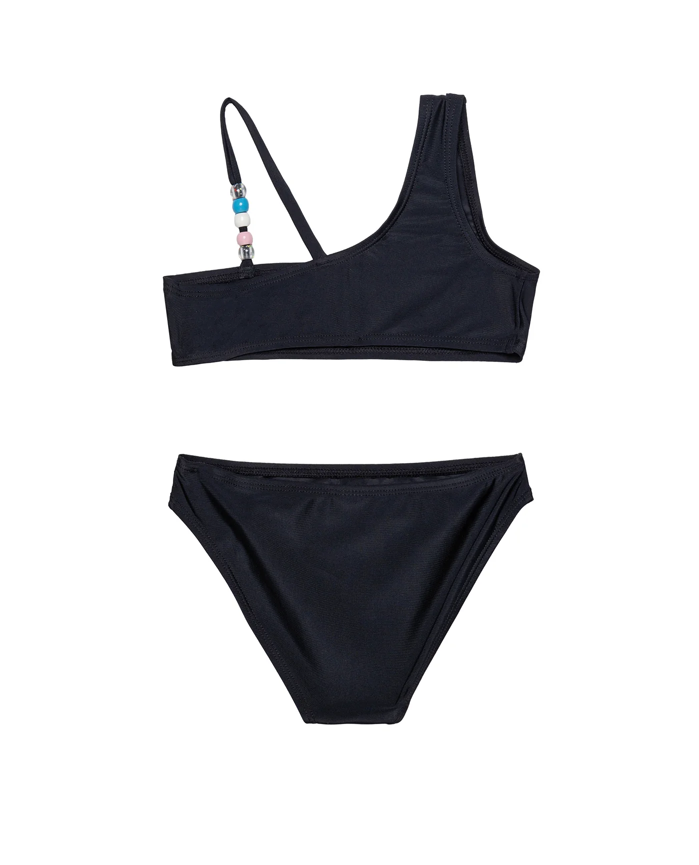 Sun Beading Asymmetrical Beaded Swim Set-Black - Image 2