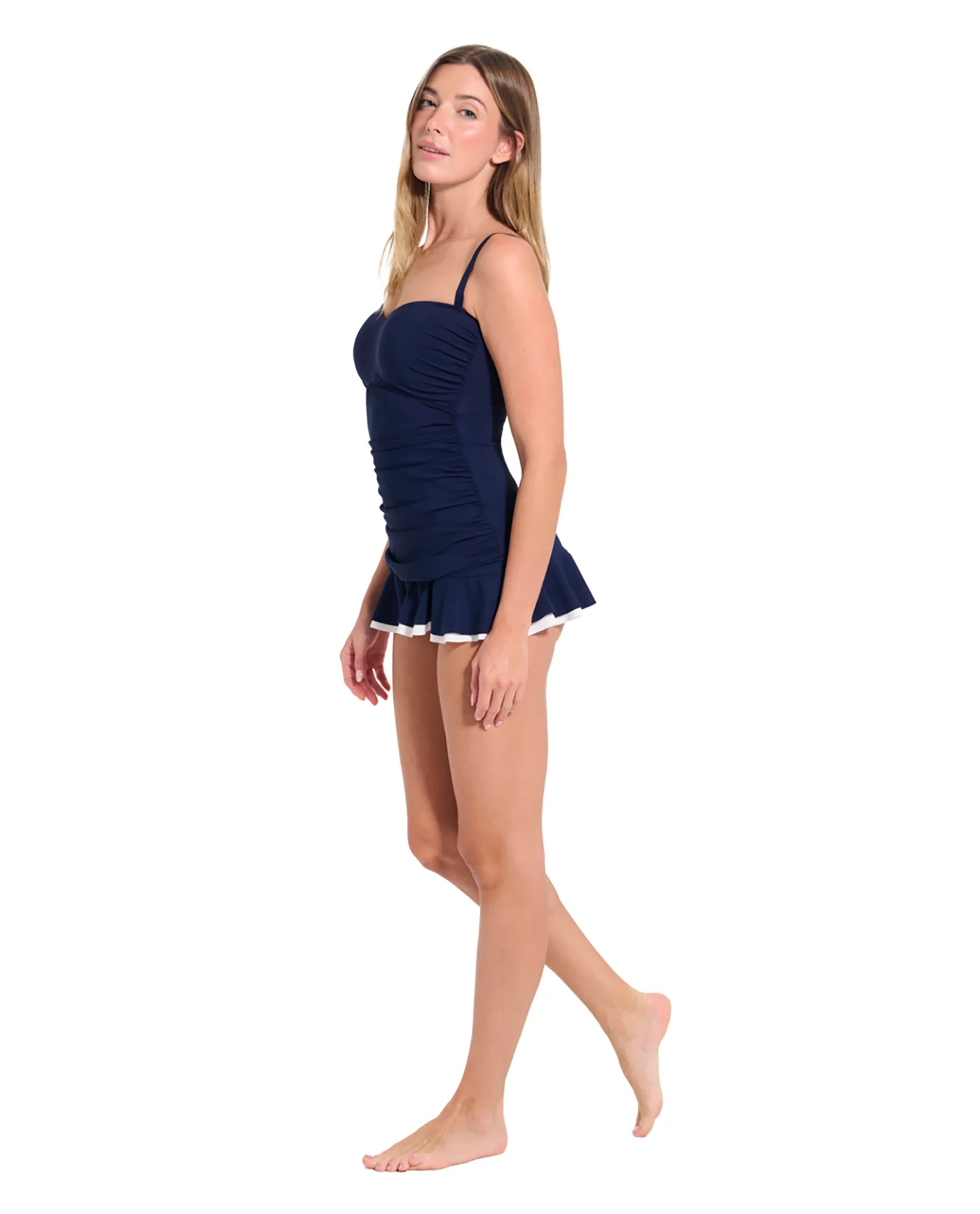 Sweetheart Ruched Swimdress -Navy - Image 6
