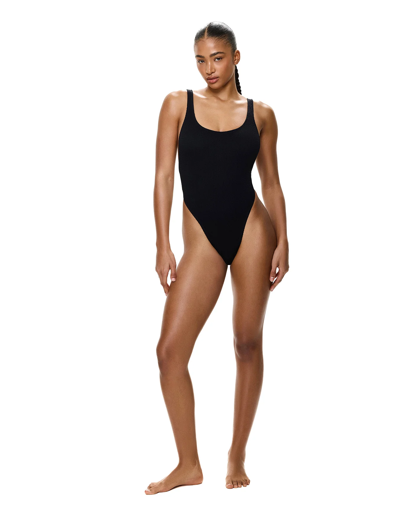 Tubular High Leg Ring Detail One Piece-Black - Image 4