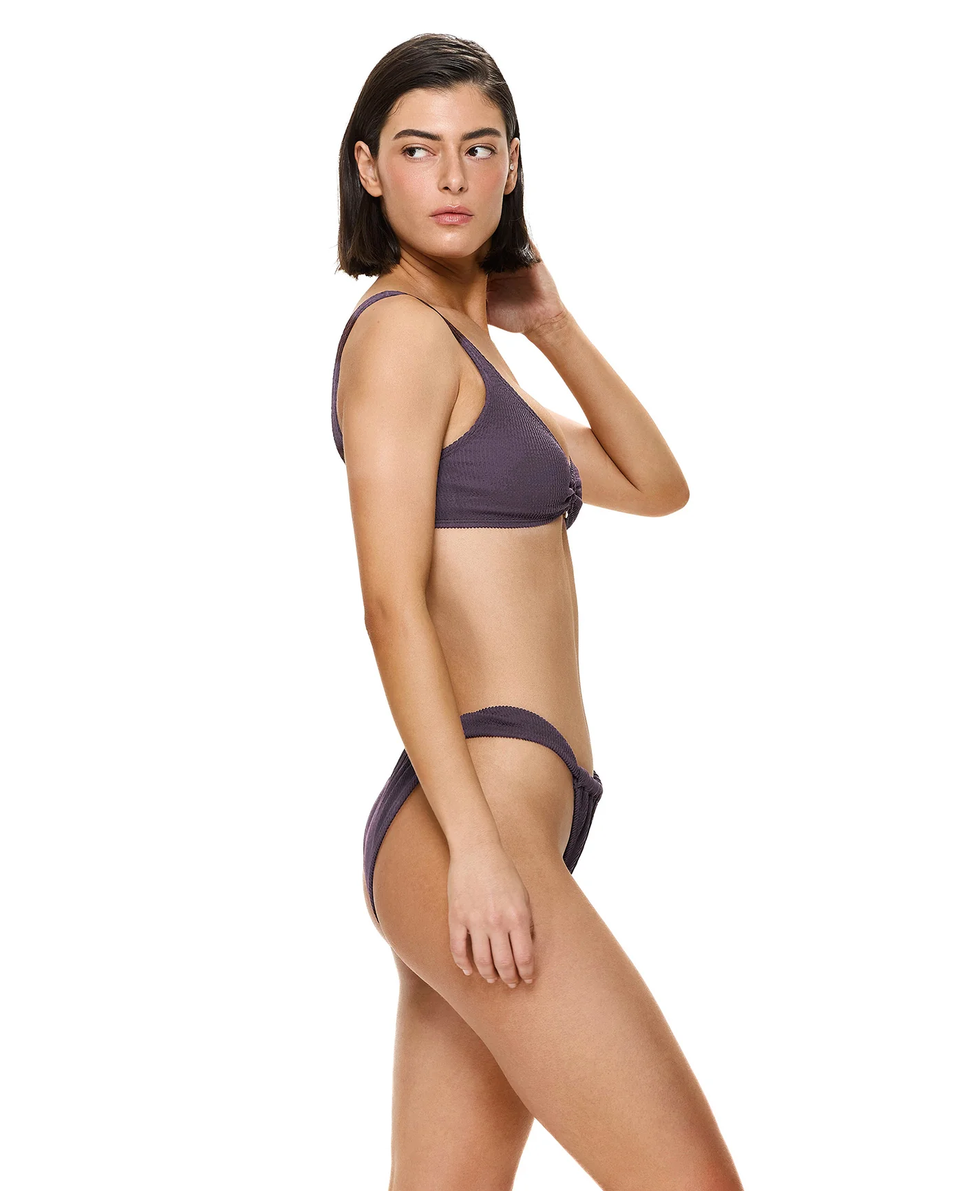 Tubular Ring Detail Bikini Top-Aubergine - Image 3