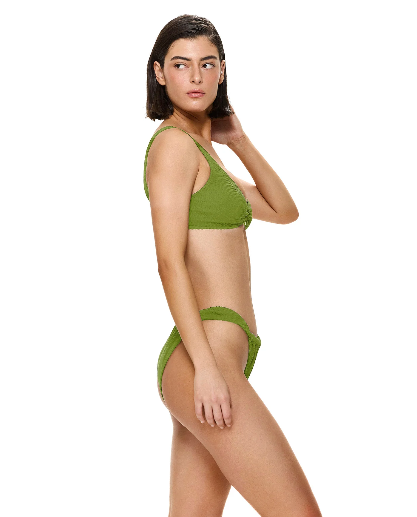 Tubular Ring Detail Bikini Top-Olive - Image 3