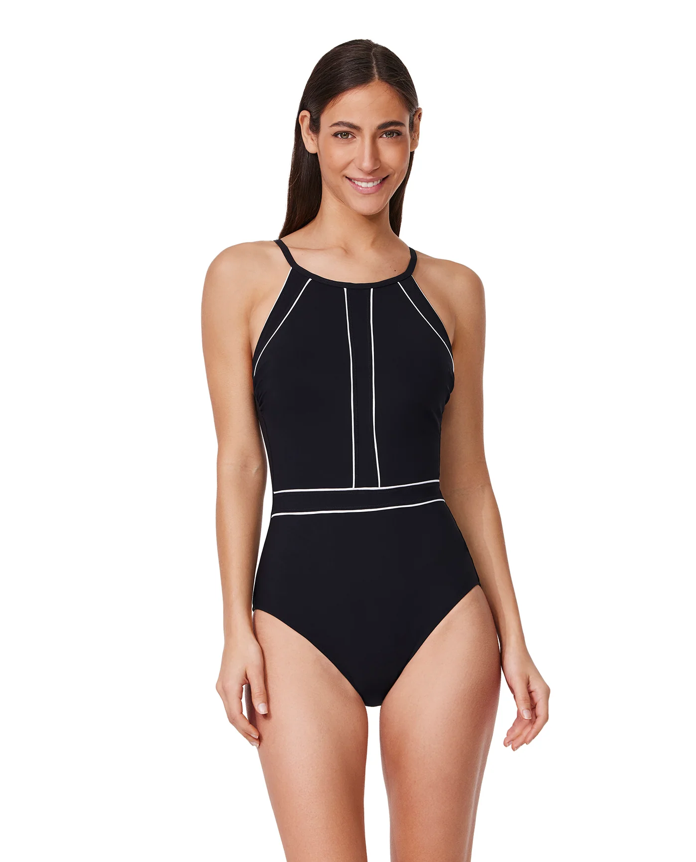 Tutti Frutti High Neck One Piece-Blk/wh