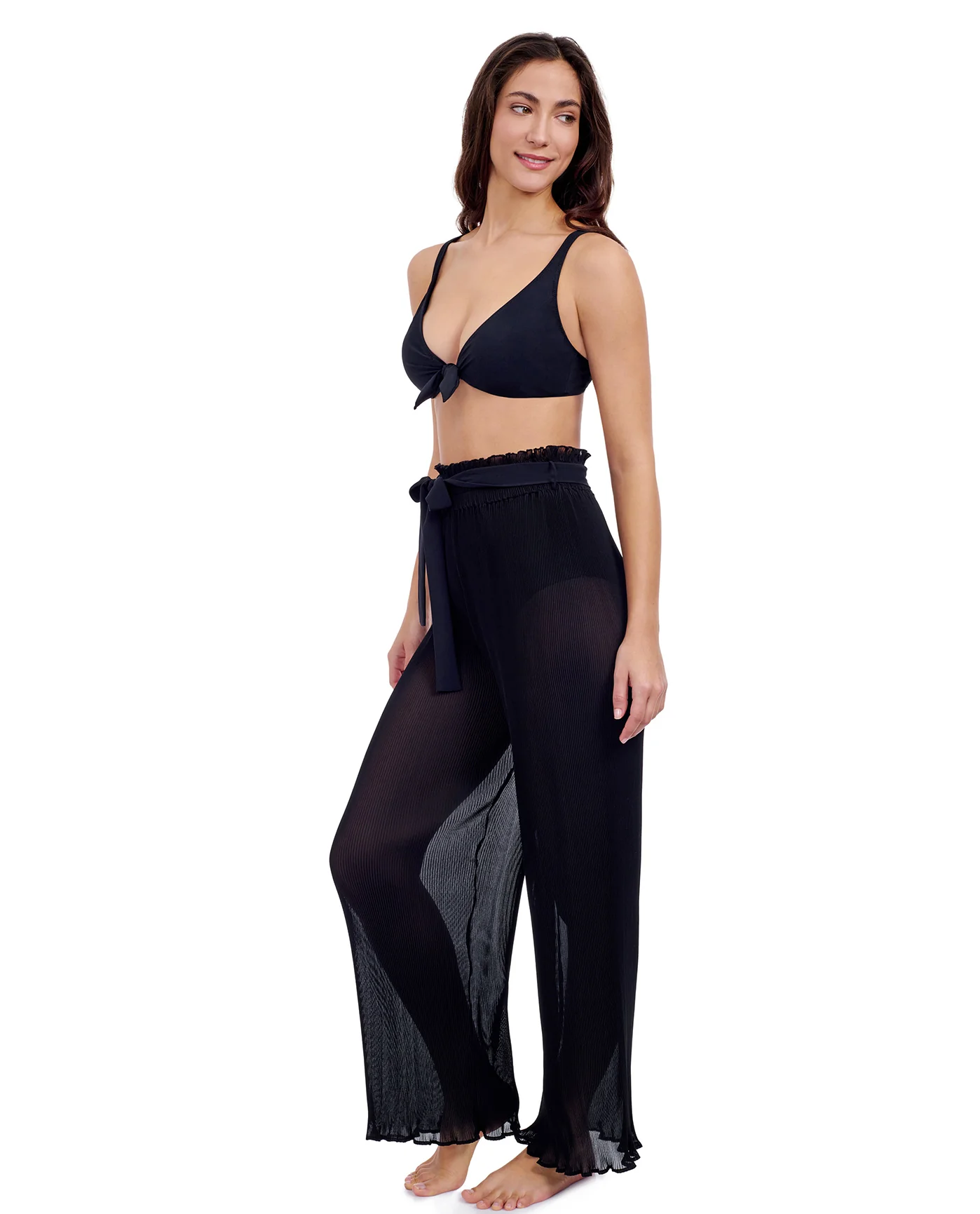 Tutti Frutti Pleated Sheer Pant Cover-Up-Black - Image 3