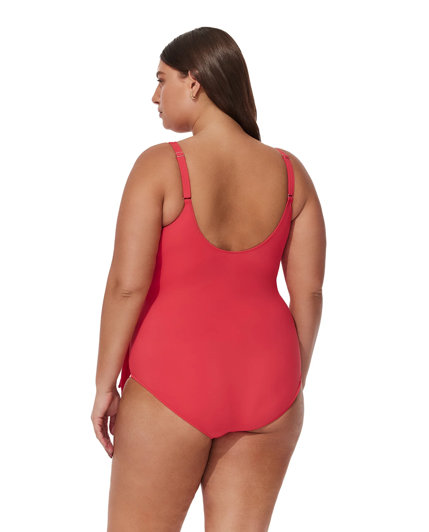 Tutti Frutti Plus Size Ruffle Surplice One Piece-Coral - Image 2