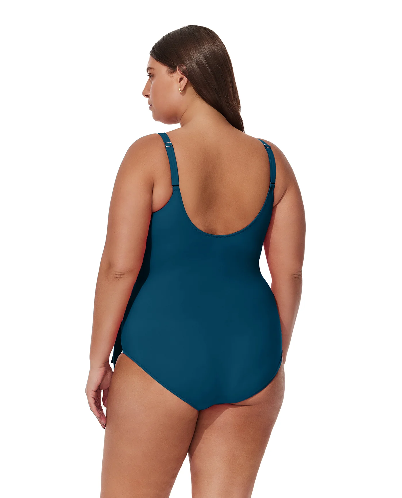 Tutti Frutti Plus Size Ruffle Surplice One Piece-Petrol - Image 2
