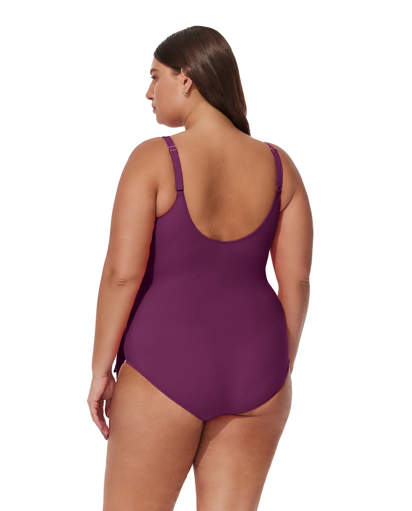 Tutti Frutti  Plus Size Ruffle Surplice One Piece-Wine - Image 2