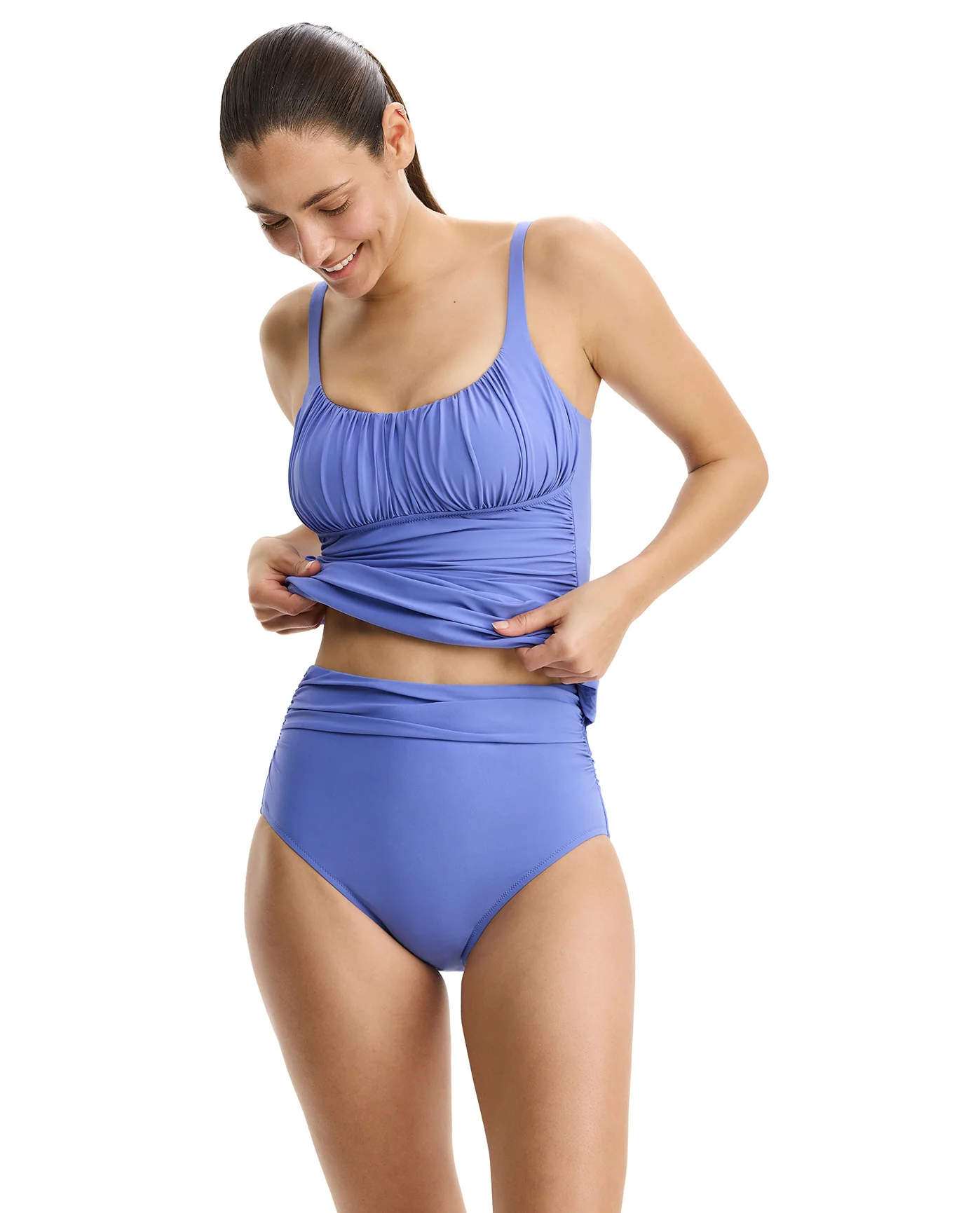 Tutti Frutti Shirred Peasant Tankini Top-Periwinkle - Image 5