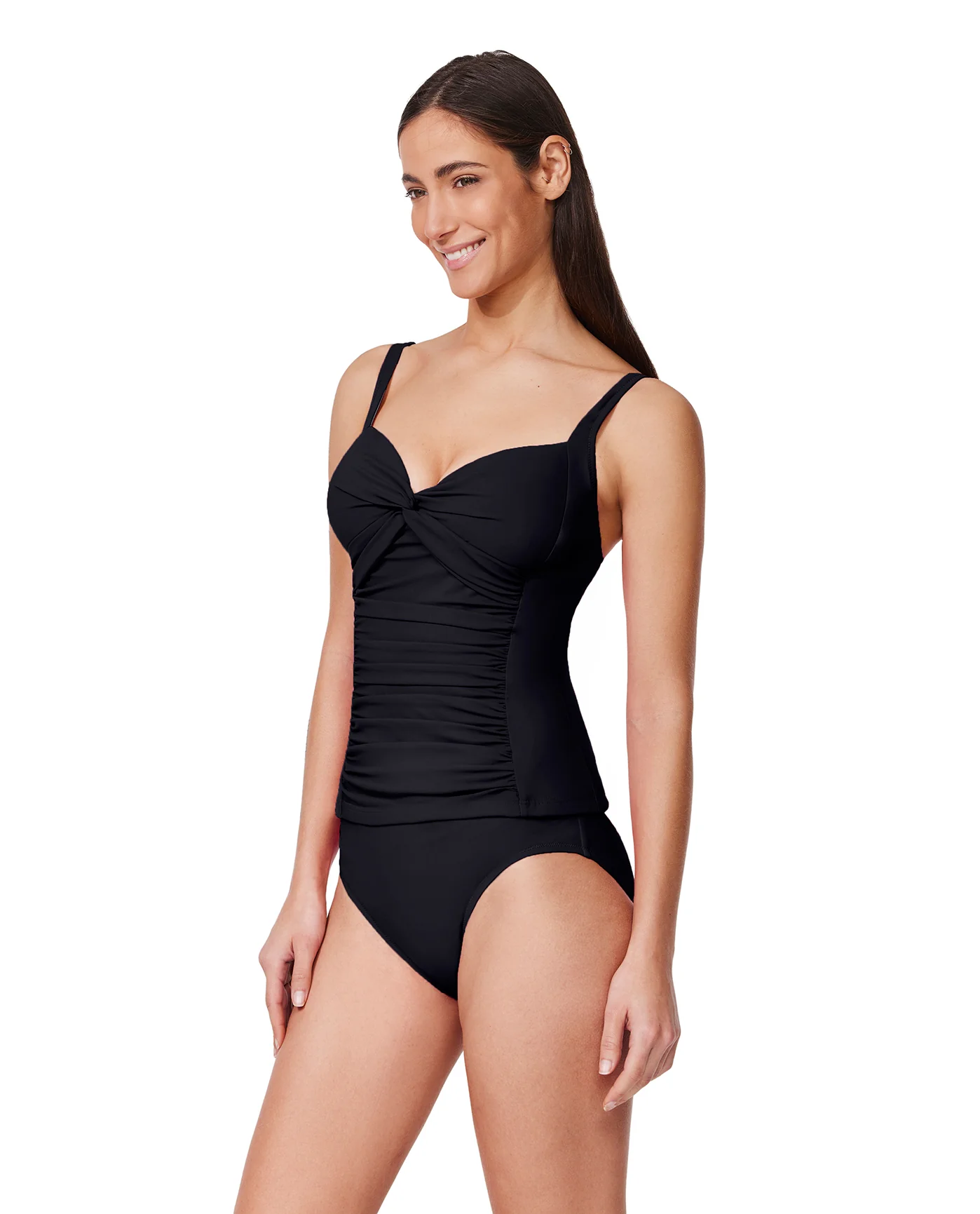Tutti Frutti Sweetheart Twist Front Tankini Top-Black - Image 3