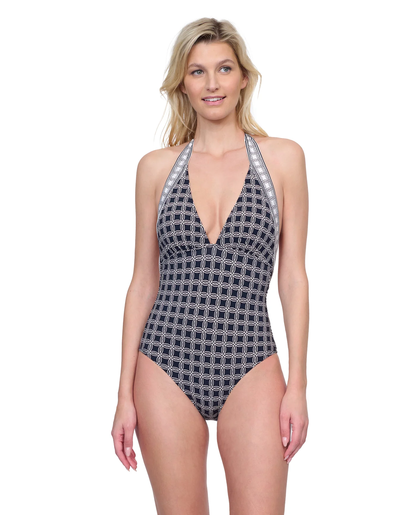 Golden Chic V Neck Halter One Piece Swimsuit