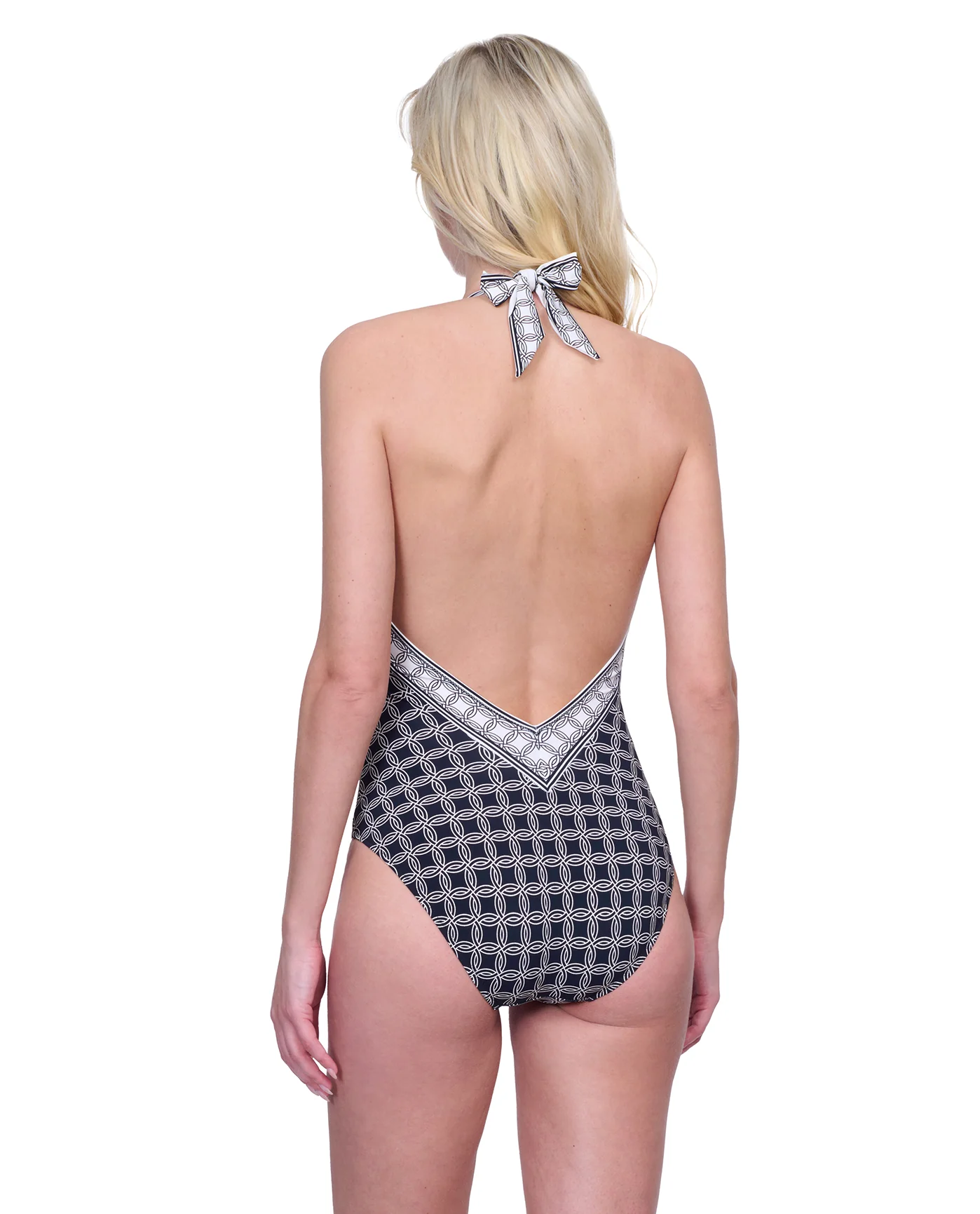 Golden Chic V Neck Halter One Piece Swimsuit - Image 3