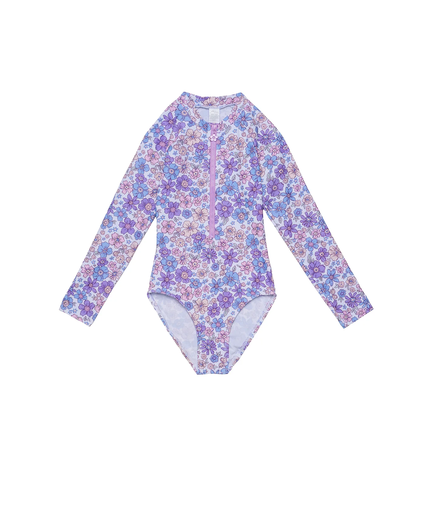 Vintage Flower Long Sleeve Zip Front One Piece-Multi/viol