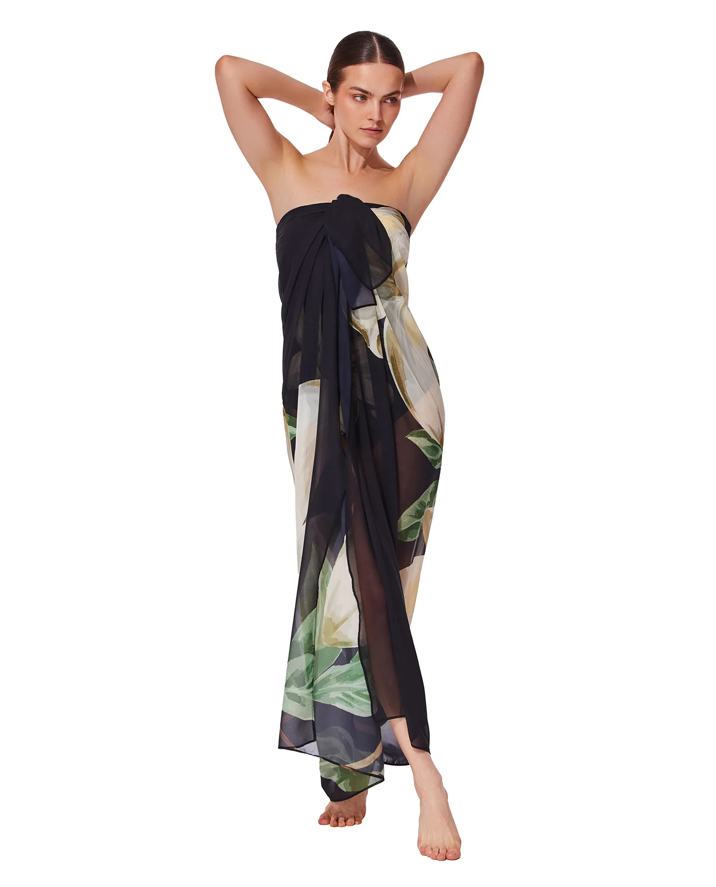 Yuri Flower Pareo-Blk/crm - Image 3